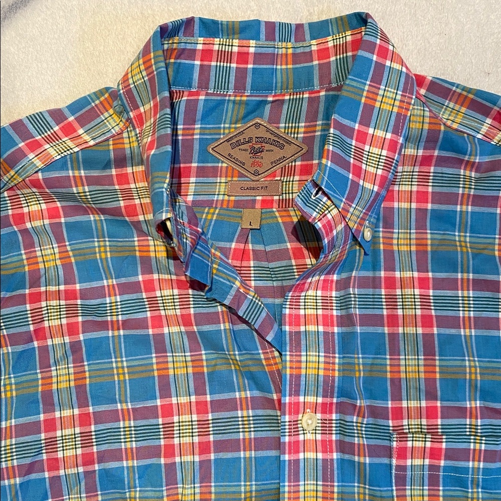 Bill’s Khakis plaid 100% cotton lightweight button down shirt Sz L Classic Fit